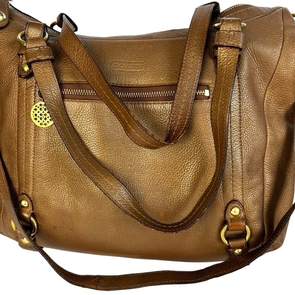 Coach Alexandra Convertible Bag Purse Pebbled Leather Hobo Satchel Gold Metallic - Picture 5 of 13